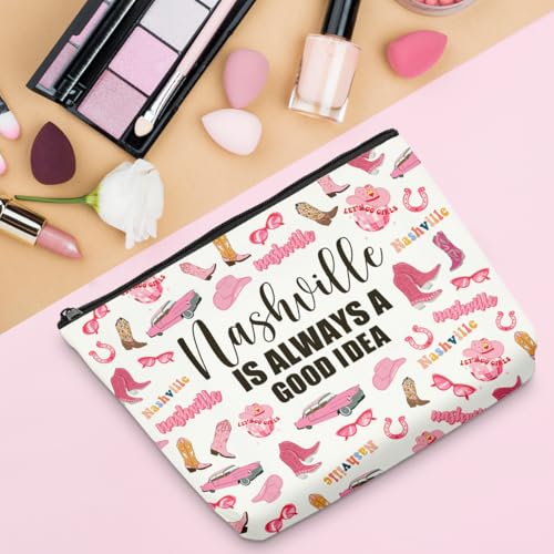 6PCS Nashville Travel Makeup Bag Nashville Themed Girls Trip Gifts Favors Nashville Travel Lover Gifts for Women Her Travel Cosmetic Bag for Holiday Trip Vacation