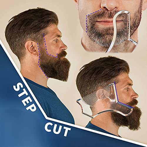 2PCS Men's Beard Shaping Tool Template, Beard Guide Shaper with Inbuilt Comb, Multi-liner Edges Shave for Curve/Straight/Neckline/Goatee/Sideburns (Clear-2pcs)