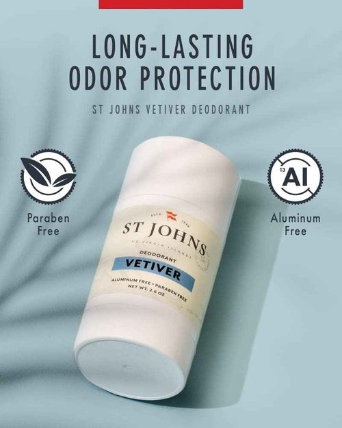 St. John Vetiver Aluminum Free Deodorant with Aftershave and Cologne | Made with Bay Leaves from The Virgin Islands | Bay Leaf After Shave Fragrance for Men | (8 oz Splash Bottle)