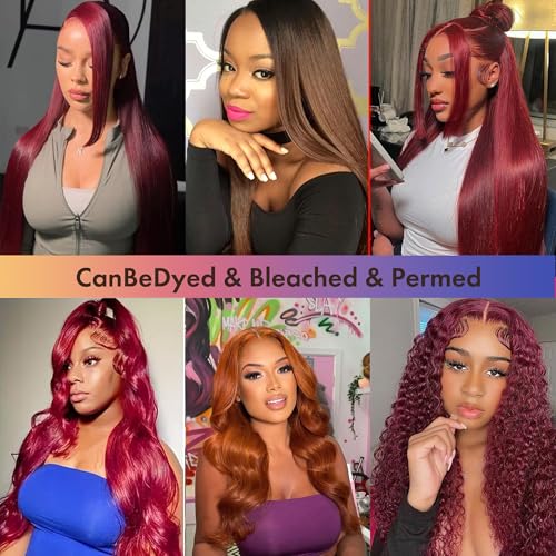 99j Burgundy 26 Inch Straight Wig Human Hair 13x6 Hd Lace Front Human Hair Wigs For Black Women Glueless Lace Front Wigs Pre Plucked 180% Density Red Wig