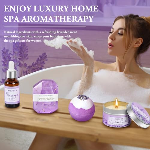 Gifts for Women, Lavender Gift Baskets, Birthday Gifts for Women, Bath and Body Relaxing Spa Gifts Self Care Gifts Care Package Home Spa Bath Gifts for Mom Sister Wife Female Friends Coworker Employee