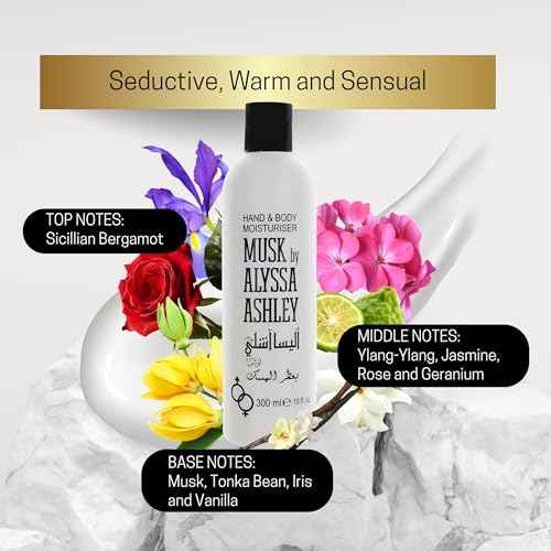 Alyssa Ashley Musk Hand and Body Moisturizer - Lotion for Women - Body Cream for Smooth, Moisturized Skin - Citrus and Sicilian Bergamot - 10 oz