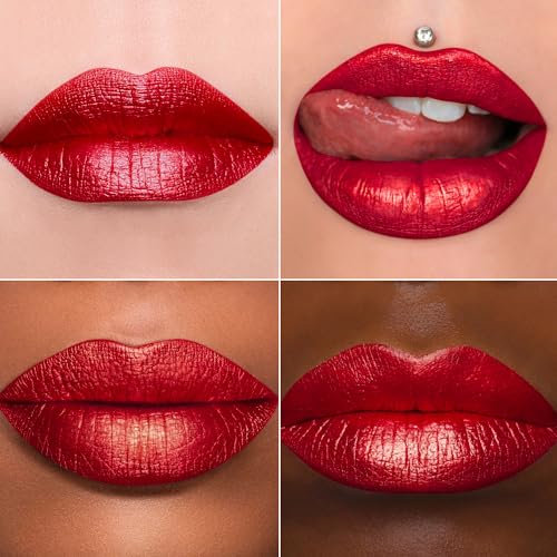 MAKI YIKA 3Pc Metallic Lipstick Long Lasting Nude Pink Red Glitter Lipsticks High Shine Lipstick No Smudge No Transfer Liquid Lip Gloss (Nude/Pink/Red)