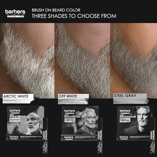 Barbers Choice Silver Line, Facial Hair Brush on Temporary Color for Silver Fox Men- Instantly Brighten White Beards, Mustache & Sideburns, Less Yellow, Easy Application, Arctic White