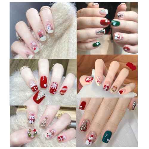 6Sheets Christmas Nail Art Stickers 3D Self Adhesive Nail Decals Pink Christmas Tree Holly Snowflake Christmas Wreath Designs New Year Xmas Holiday Nail Supplies for Women DIY Manicure Decoration