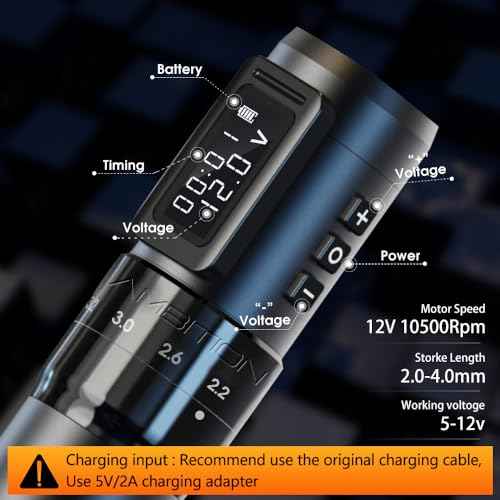 Ambition MARS-U Wireless Tattoo Machine with Adjustable Stroke - Rotary Tattoo Gun Cartridge Pen 1800mAh Power with Coreless Motor Digital LED Display for Professional Tattoo Artist