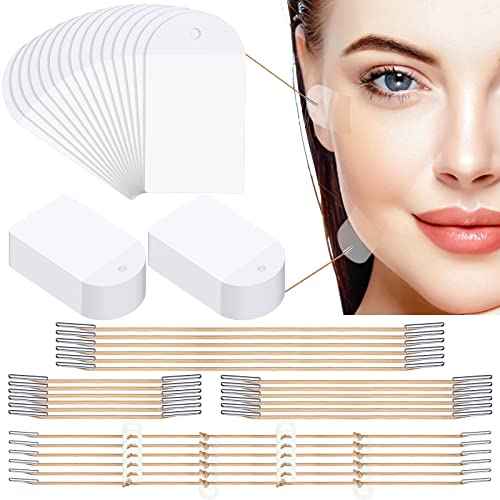 Maitys 204 Pieces Face Lift Tapes with Lifting Rope Sets 180 Pieces Face Tape Invisible Adhesive Patch Quick Band Neck and Eye Patch for Women Ladies Beauty