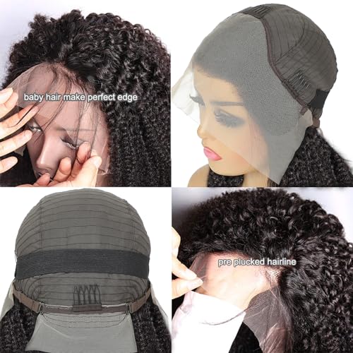 Bob Wig Human Hair Afro Kinky Curly 13x4 Frontal Lace Wig Human Hair 180 Density Glueless Wig Human Hair Pre Plucked with Baby Hair Short Bob Wigs for Black Women Natural Color 16 inch