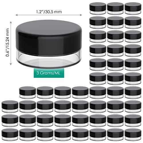 Houseables Sample Containers, Lip Balm Containers, Sample Jars, Mini Jars with Lids, Small, Empty for Makeup, Powder, Gloss, Cosmetic, Tiny, Chapstick, Dab, Wax, Scrub, Little, Plastic, 3 Gram, 50 PK