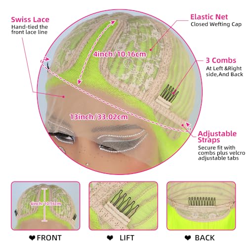 Aubree Fluorescent Green Wigs for Women Neon Green Long Straight Lace Front Synthetic Wigs with Baby Hair Glueless Heat Resistant Hair Replacement for Cosplay Party Christmas gift