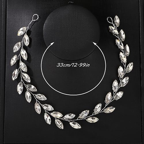 Teyglen Bride Wedding Crystal Hair Vine Silver Full Crystal Headband Bridal Hair Accessories Wedding Headpiece Handmade Rhinestone Hair Piece Headband for Women (Silver)