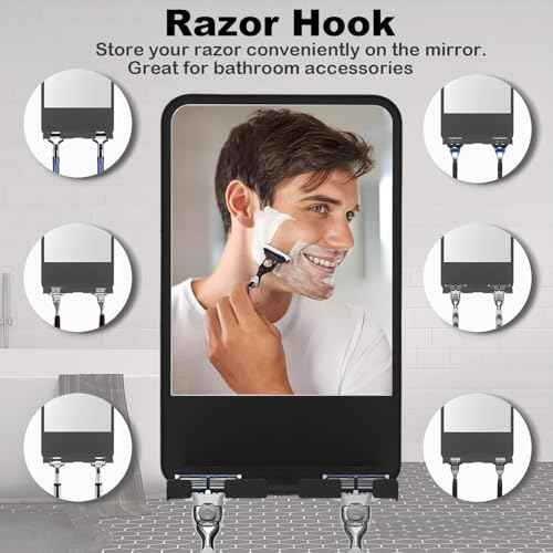Shower Mirror for Shaving Fogless with Multifunctional Storage for Razor and Shaving Foam Canister,Adjustable Angle Mirror (Black)
