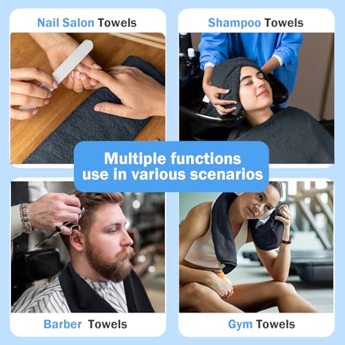 6 Pack Black Salon Towels, Super Soft and Absorbent Microfiber Hair Towel for Salon, Bath, Spa, Pool and Home, 27 inch X 16 inch, Black