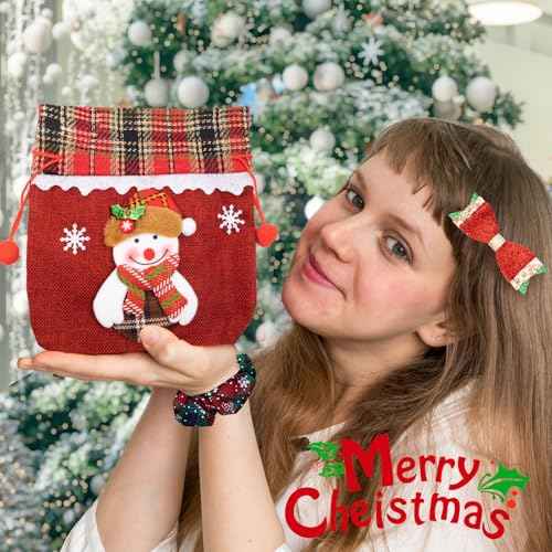 11 Pcs Christmas Hair Clips Cute Decorative Hair Accessories Christmas Hair Scrunchies Snowflake Plaid for Women Girls Cute Hairpin Antlers Bowknot Hat with A Bag