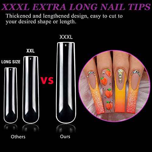 504pcs 3XL Square Nail Tips, AITRAI Extra Long Full Cover Nail Tips for Acrylic Nails Professional, No C Curve Acrylic Clear Nail Tips with 2pcs Files for Nail Salon Home, 12 Sizes