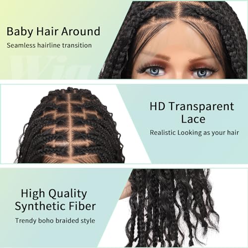 18" 13x8 Inch HD Lace Front Boho Box Braided Wigs Short Knotless Braid Wig for Women Full Braided Lace Front Wig With Baby Hair Balck Natural Color