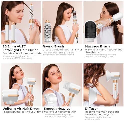 Blow Dryer Brush 7 in One, Negative Ion Hair Set Upgrade Hot Air Styler Wrap Curler, Curling Iron Styling Tools As A Gift for Straight/Curl/Drying/Smoothing