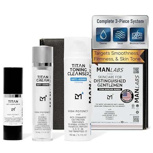 Titan Anti-Aging Mens Skin Care Kit ? Cleanser, Face Serum, Mens Face Moisturizer ? Men, Skin Care Set ? Dark Spots, Wrinkles, Fine Lines ? Vitamin C, Niacinamide, Ceramides, HA ? Unscented