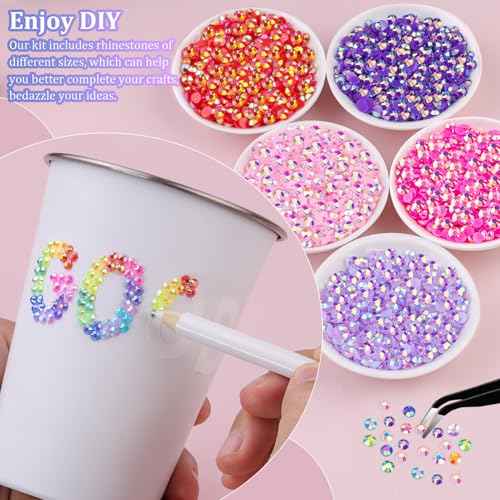 32000Pcs Resin Rhinestones with Tweezers for Bedazzling, Multicolor 3mm Crystal with 3Pcs 10ml B7000 Jewelry Glue for Bedazzled Nail Art Crafting Makeup