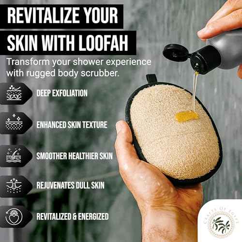 Loofah Body Scrubber for Men ? Body Wash & Scrubbing Luffa, Rugged Yet Gentle Lufas for Smoother & Healthier Skin, Terry Cloth Pad for Manly Skin Care, Black & White Masculine Design Loufas Sponge