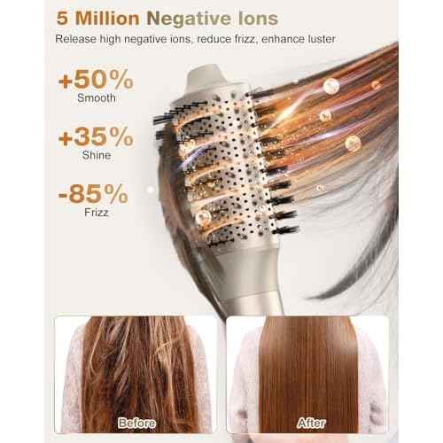 7MAGIC 6 in 1 Multi Hair Styler Dryer Brush, 110,000 RPM High-Speed, Negative Ionic, Fast Drying for Professional Blow Dry, Curling, Volumizing, Straightening and Styling, Gold