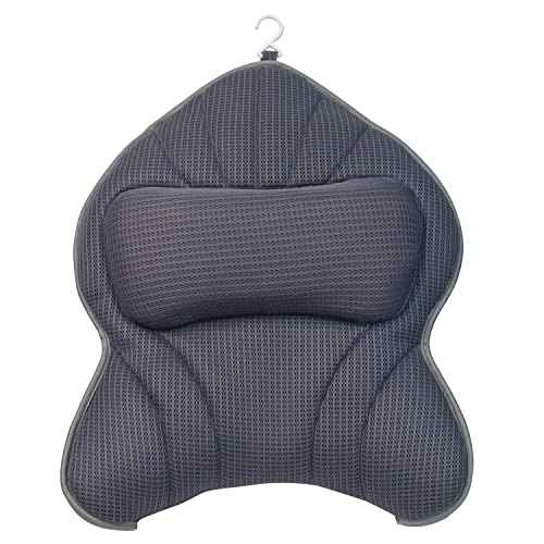 Extra Thick Large Bath Pillow with Neck,Back,Head Support for Bathtub, Spa, Soaking Gray(19''x15'')