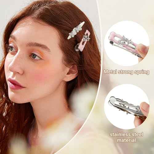 10 PCS Metal Hair Clips Silver Duckbilled Alligator Clips for Hair Styling Star Bow Butterfly Flower 2000s Hair Accessories for Girls Non Slip Hair Barrettes for Women Cool Hairpin Set
