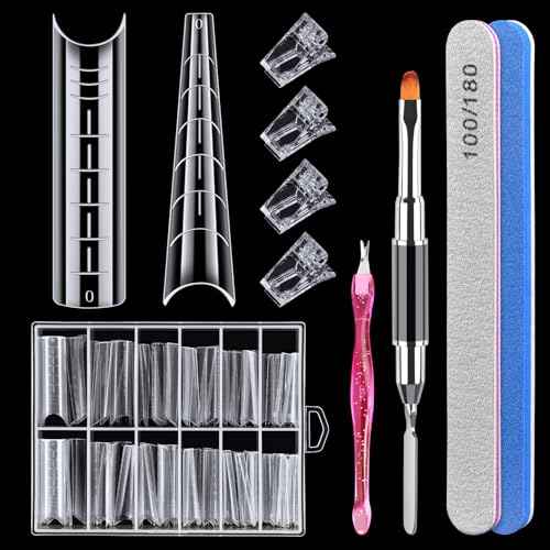 MORGLES Flat Dual Nail Forms Set, 144 Pcs Half Cover Nail Extensions Molds with Clips for Salon & Home use