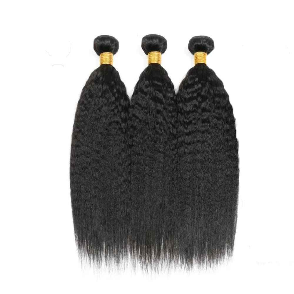 28 30 32 inch #1B Human Hair Bundles Kinky Straight Bundles Yaki Straight Human Hair Bundle Natural Black Color #1B Yaki Bundle 300g