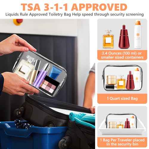 AURUZA Clear Makeup Bag,Portable Travel Toiletry Bags with Zipper, TSA Approved Clear Organizer Bags, PVC Cosmetic Pouch for Airport Airline Compliant