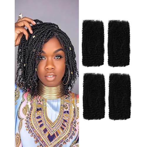 Afro Kinkys Bulk Human Hair Extensions,Kinky-Curly Real Human Hair for Dreadlocks/Locs Repair, Twist & Braid, Crochet Human Braiding Hair Bundles, Natural Black, 16 Inches 4 Packs