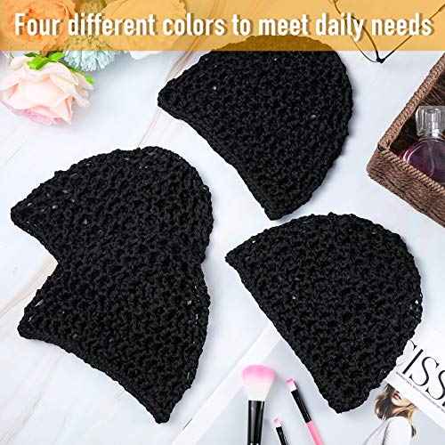 Geyoga 4 Pieces Mesh Crochet Hair Net Rayon Knit Snood Hat Thick Short Women Hairnet Snoods Cover Ornament for Sleeping (Black)