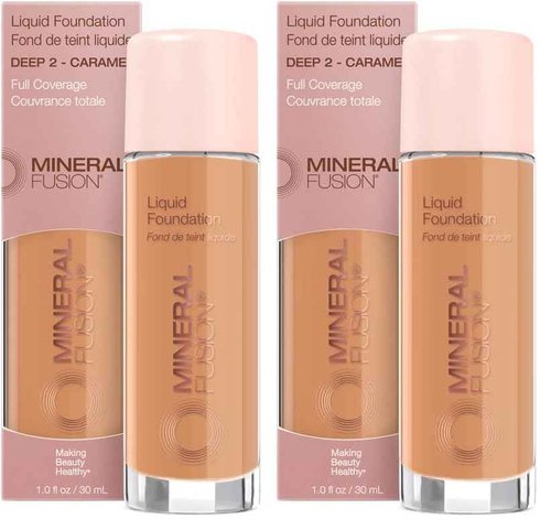 Mineral Fusion Full Coverage Foundation, Liquid Foundation - Deep 2- Tan Complexion w/Golden Undertones, Lightweight Matte Finish, Up to 12 Hr Hydration, Hypoallergenic & Vegan, 1 fl. oz (Pack of 2)