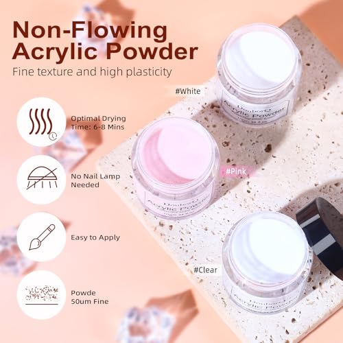 Acrylic Nail Kit for Beginners with Everything-Nail Kit Acrylic Set White Pink Clear Acrylic Powder Gel Polish Decorations for Home Salon