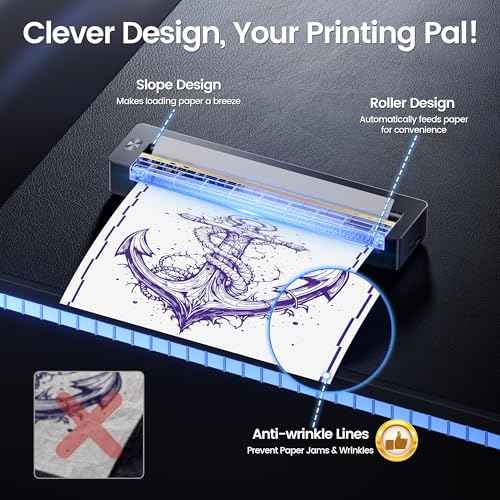 TATTMUSE 2025 New Launch Tattoo Stencil Printer, Tattoo Transfer Printer Machine Bluetooth Wireless Thermal for Tattooing Beginners with 5pcs Tattoo Transfer Papers, Compatible with Phone Pad and PC