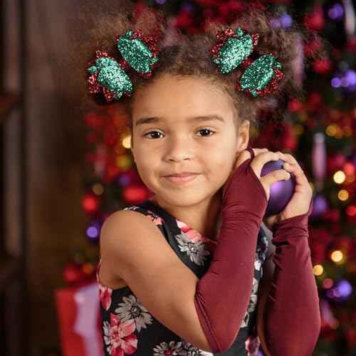 Glitter Red Green Hair Bow Clips 4IN Holiday Cheer Bow Alligator Barrettes Hairpins for Toddler Teens Girls Kids Birthday Back School Christmas Dress outfit Decor Accessory Gift