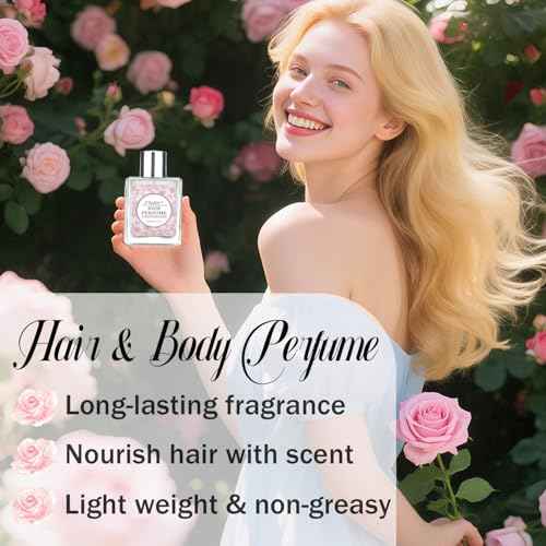 Hair Perfume for Women, Pheromones Perfumes Oil & Hair Shine Body Spray With Long-Lasting Rose Floral Fragrance, Nourishing & Hydrating Portable Daily Rose Body Mist, Light Perfume Gift for Women 50ML
