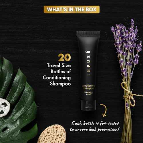 Black Hotel Toiletries Bulk | 1 oz Conditioning Shampoo Travel Size | For Hotels, Vacation Rentals, Gym, Luxury, Airport | Case of 20