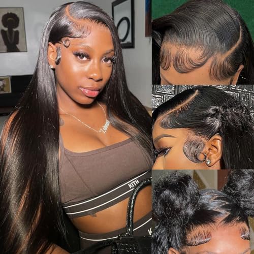 26 Inch Straight 13x6 HD Lace Front Wigs Human Hair 180% Density for Women Glueless 13x6 Lace Frontal Wig Pre Plucked Human Hair Natural Black