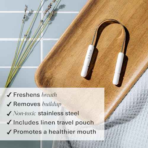 Boka Tongue Scraper for Adults & Kids with Case - Stainless Steel Tongue Cleaner w/Linen Travel Pouch - Scrubber to Remove Tongue Buildup and Freshens Breath (Pack of 1)