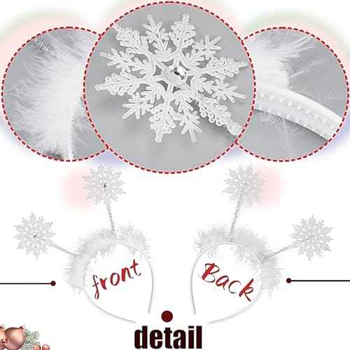 Doneace Snowflake Headband Christmas Headbands for Women Snowflake Hair Band White Feather Hair Hoop Christmas Hair Accessories for Girls Kids Xmas Holiday Party Favor Gifts 1 Pack, One Size Fits All