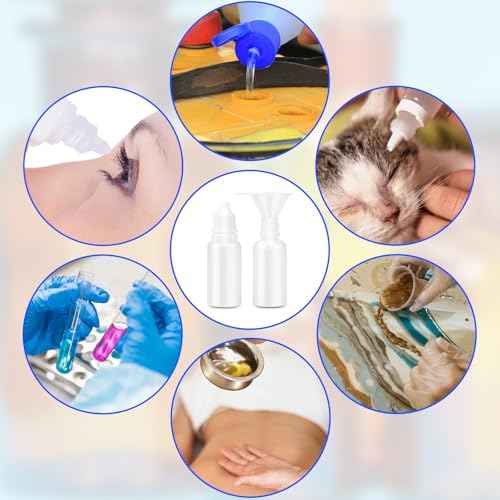 5-Pack Plastic Dropper Bottles 15ml/0.5oz - 4 Bottles + 1 Funnel - Empty, White Eye Dropper Bottles for Liquid -Squeezable & Portable Travel Containers for Eye Drops, Refillable with Cap and Plug