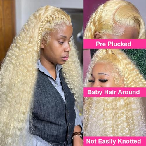 Blonde Wig Human Hair, 613 13x1 HD Transparent Lace Frontal Wig Human Hair, 613 Lace Front Wig Human Hair, 180% Density 28inch Deep Wave Blonde Lace Front Wigs Human Hair Pre Plucked