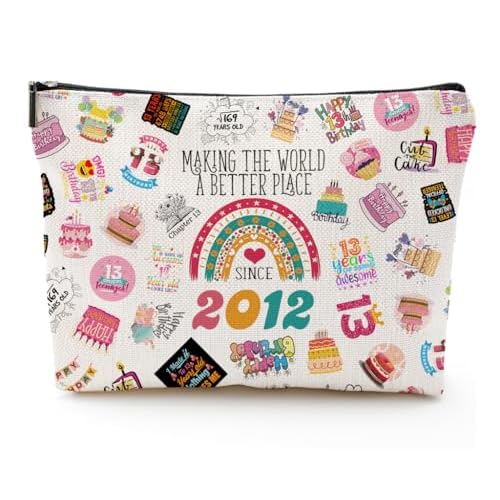 13 Year Old Girl Gifts Makeup Bag for Girls, Her, Teenage, Sister, Daughter, Granddaughter, Cute 2012 13th Birthday Decorations for Girls, Christmas, Cosmetic Travel Pouch