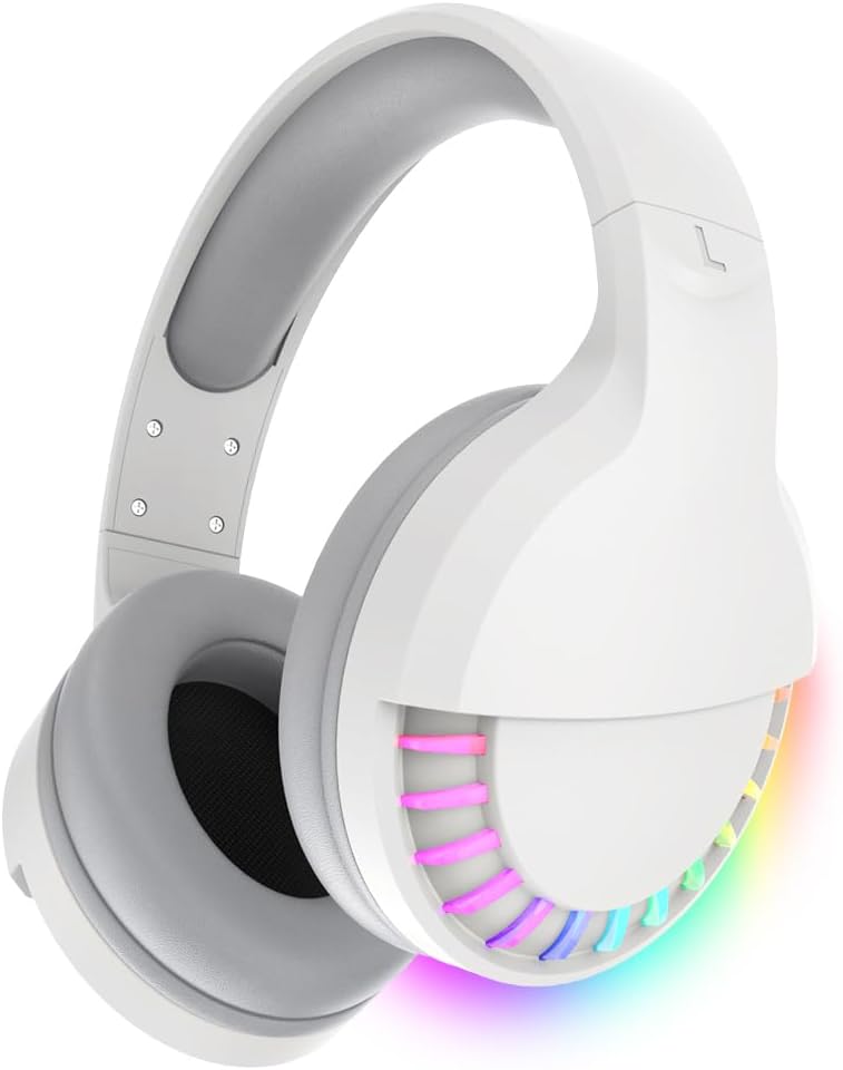 ZIYOU LANG L80 Wireless Gaming Headset Ultralight Over Ear with 2.4Ghz USB C&A Dongle/Bluetooth 5.3/3.5mm Wired Detachable Mic Stereo Sound 600mAh Battery for PC Mac PS4 PS5 Switch Win Gamer(White)