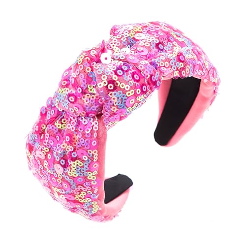 Sequin Knotted Headbands for Girls Women Fashion Sparkly Iridescent Glitters HairBands Accessories for Kids Wide Fabric Hair Bands Cute Glitter Hair Hoop for Adult (pink)
