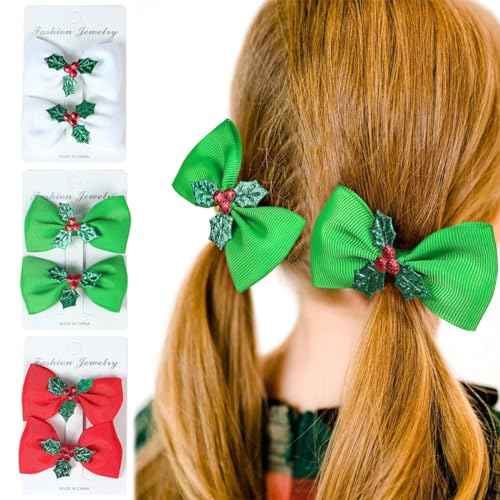 6PCS Christmas Hair Bows Clips for Kids Women Girls Christmas Cute Red Green White Bows Clips Hairgrips Small Knot Hair Accessories for Xmas Cosplay Costume Party Decorations