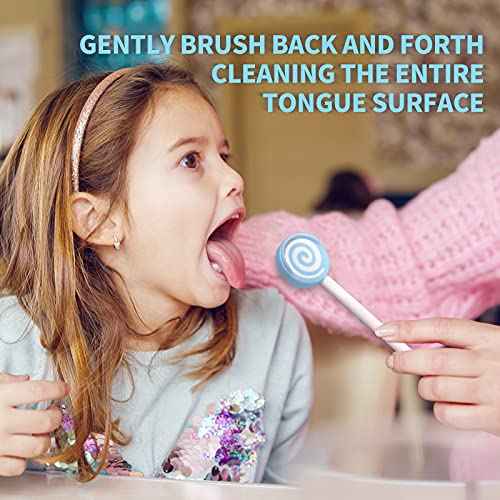 Y-Kelin Kids Tongue Scraper for Ages 2-8, 100% BPA-Free Silicone Cleaner ? Cute Lollipop with Easy-to-Grasp Handles and Smiley Covers, Helps Freshen Bad Breath, Pack of 2