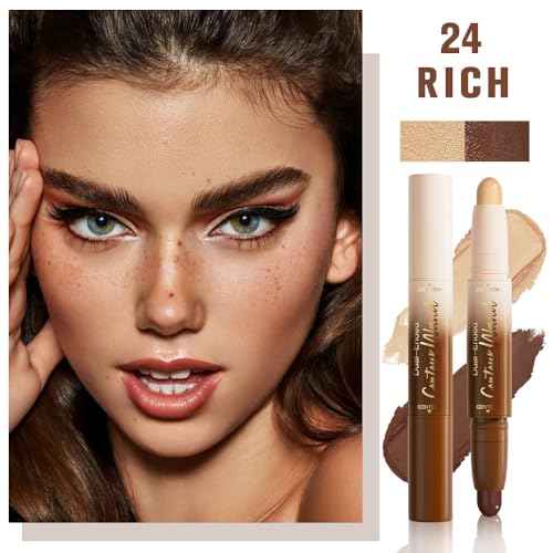 Dual-Ended 2-in-1 Cream Contour & Highlighter Stick Makeup For Face & Body ? Waterproof, Long-Lasting, Suitable for All Skin Tones, 04#Nude Brown + Nude