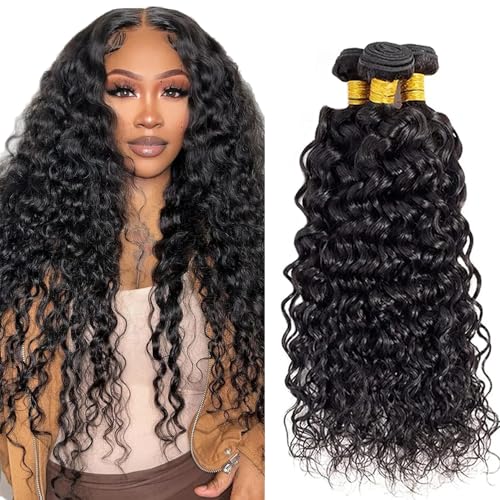 22 22 22 Inch Natura Black Color Water Wave Human Hair Bundles 8A Grade Unprocessed Brazilian Virgin Hair Wet And Wavy Bundles Human Hair Extensions